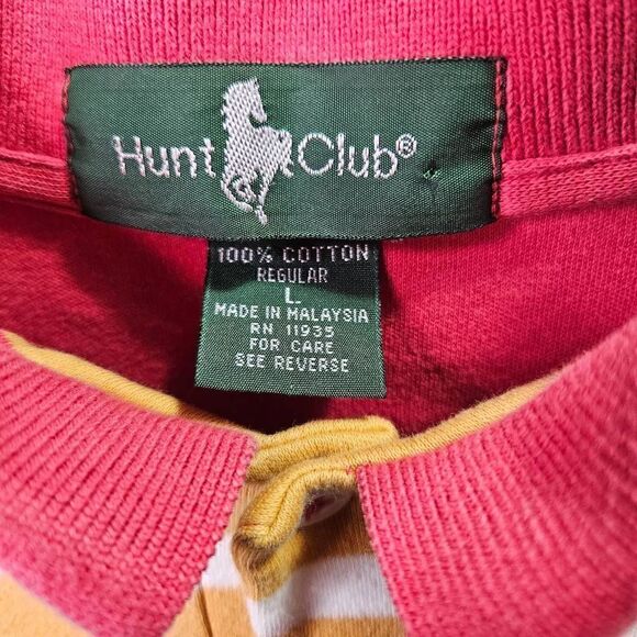 Hunt Club Vintage Striped Polo Shirt Blue Yellow Mens Size L - Picture 3 of 7